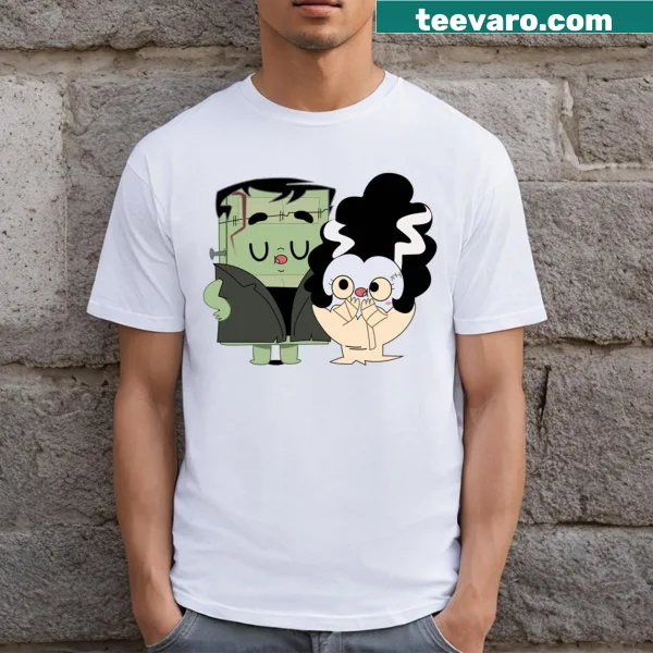 Cute cartoon ghost and pancake graphics on a Halloween t-shirt