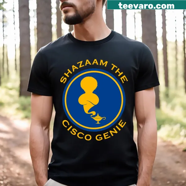 T-shirt featuring Shazaam the Cisco Genie logo.