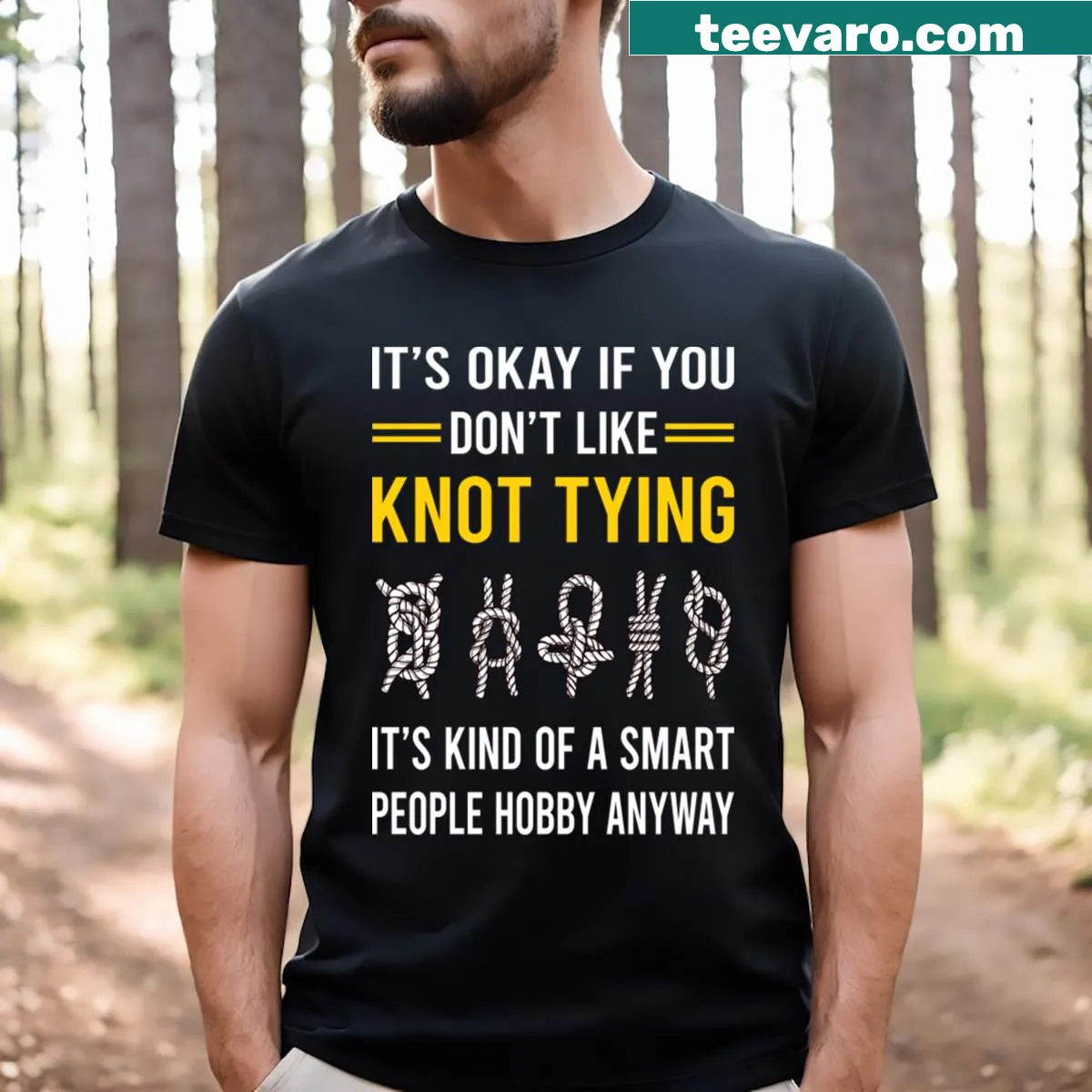 T-shirt celebrating the art of knot tying with unique typography — on a men's t-shirt