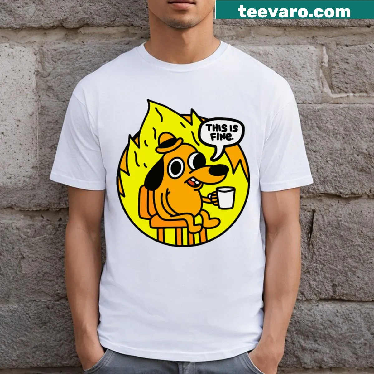 Meme-inspired design depicting chaos with humorous text — on a men's t-shirt