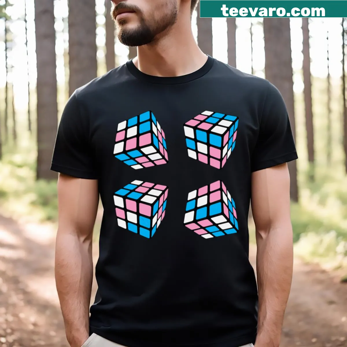 Transgender Pride Puzzle Cube graphic on T-shirt — on a men's t-shirt