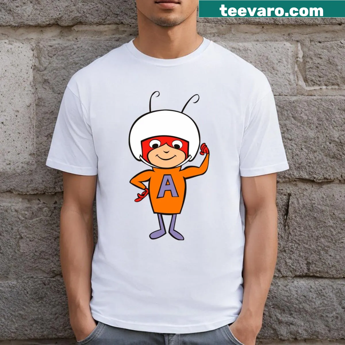 Cartoon graphic of Atom Ant on a t-shirt — on a men's t-shirt