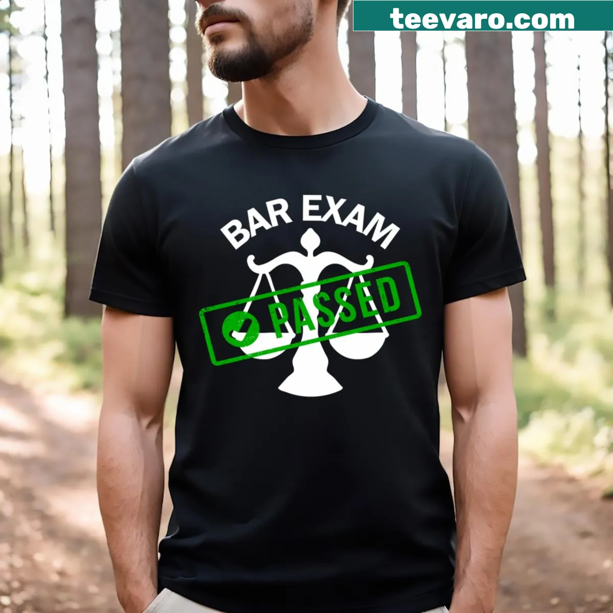 Funny t-shirt celebrating bar exam success for law students — on a men's t-shirt