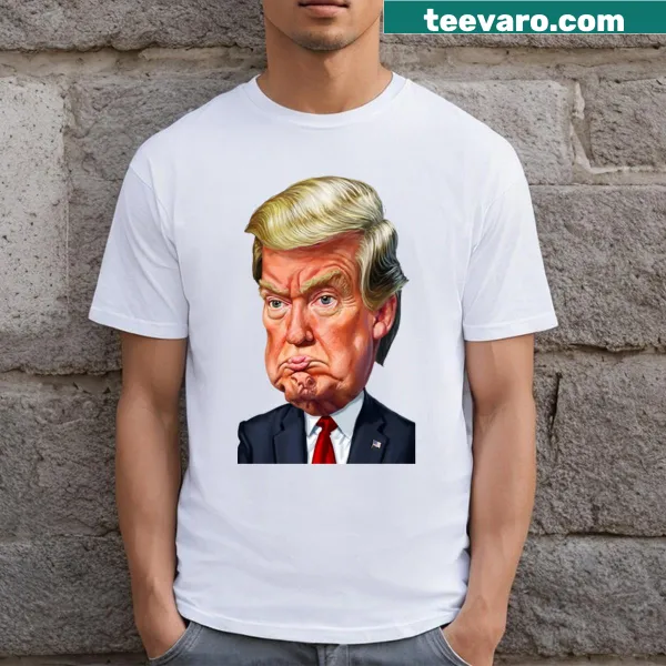 Cartoon t-shirt featuring a pouting Donald Trump.