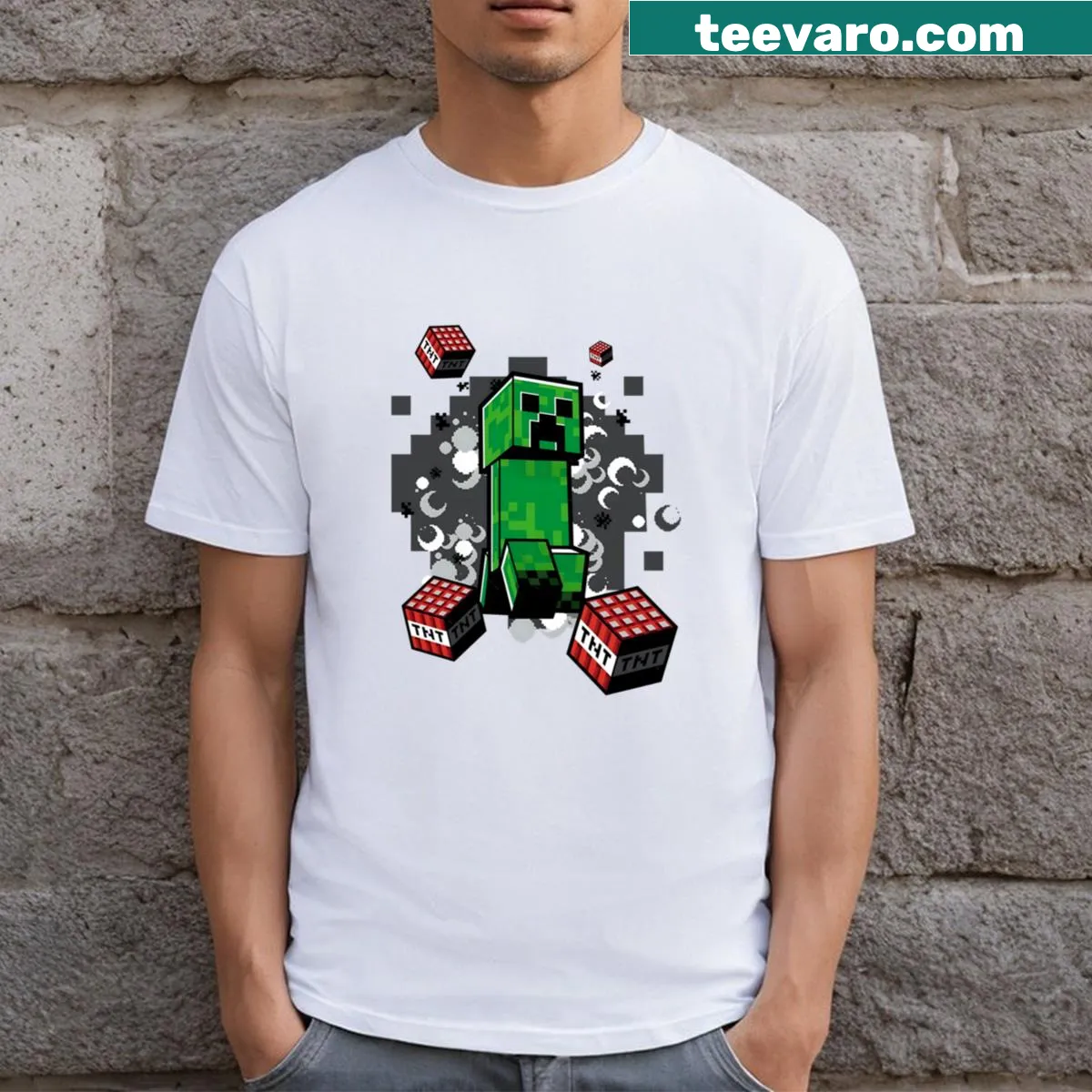 Gaming T-shirt featuring a Creeper character graphic — on a men's t-shirt