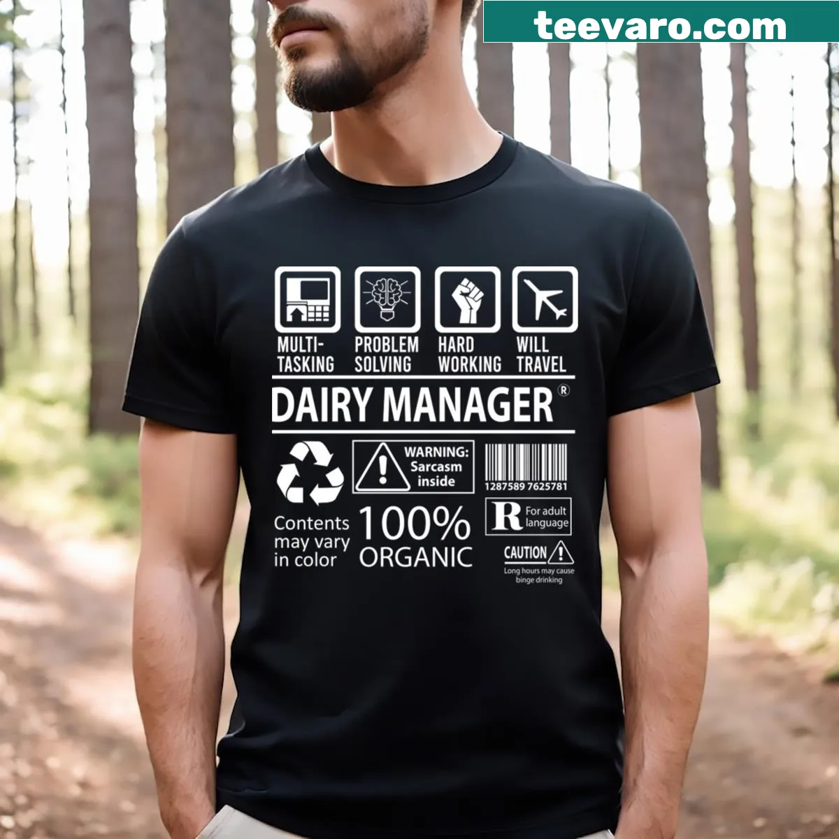 Humorous dairy manager illustrated t-shirt — on a men's t-shirt