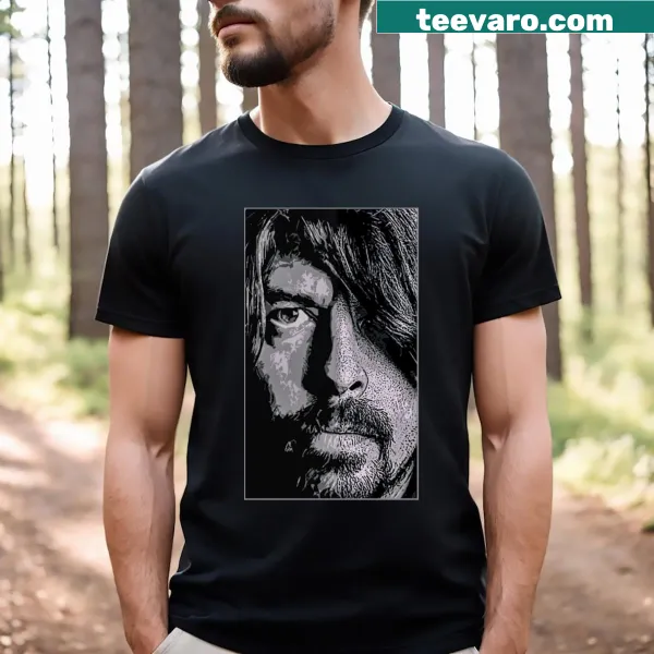 Artistic representation of musician Dave Grohl on a T-shirt