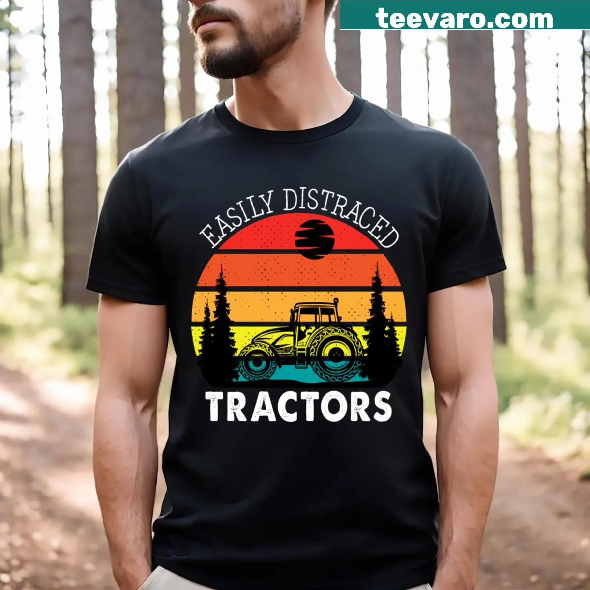 Funny T-shirt featuring cartoon tractors for nature lovers — on a men's t-shirt
