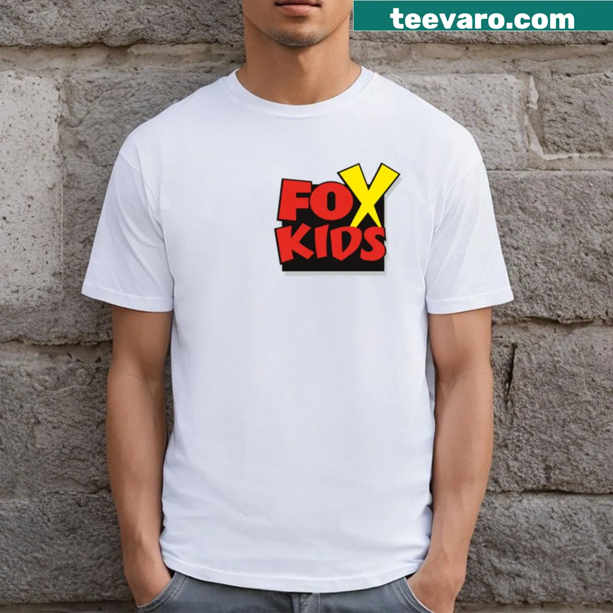 Cartoon-style T-shirt featuring playful fox-themed characters — on a men's t-shirt