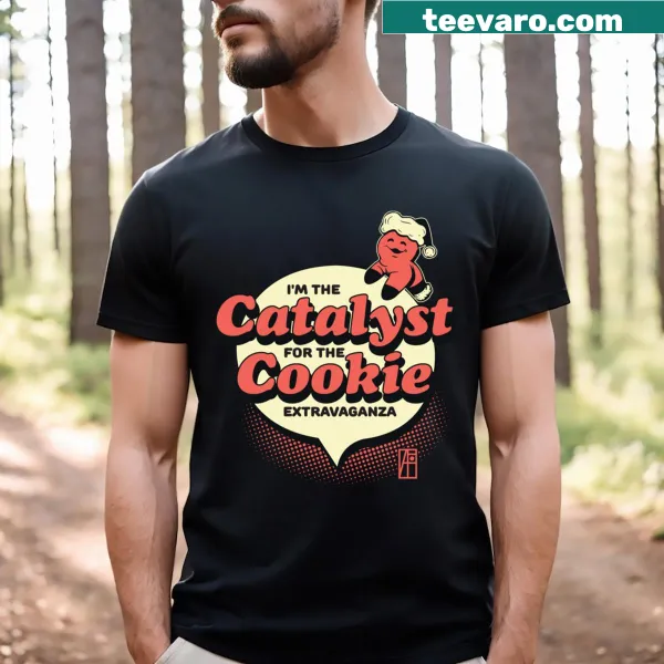 Cheerful holiday t-shirt with cookie graphics and festive text