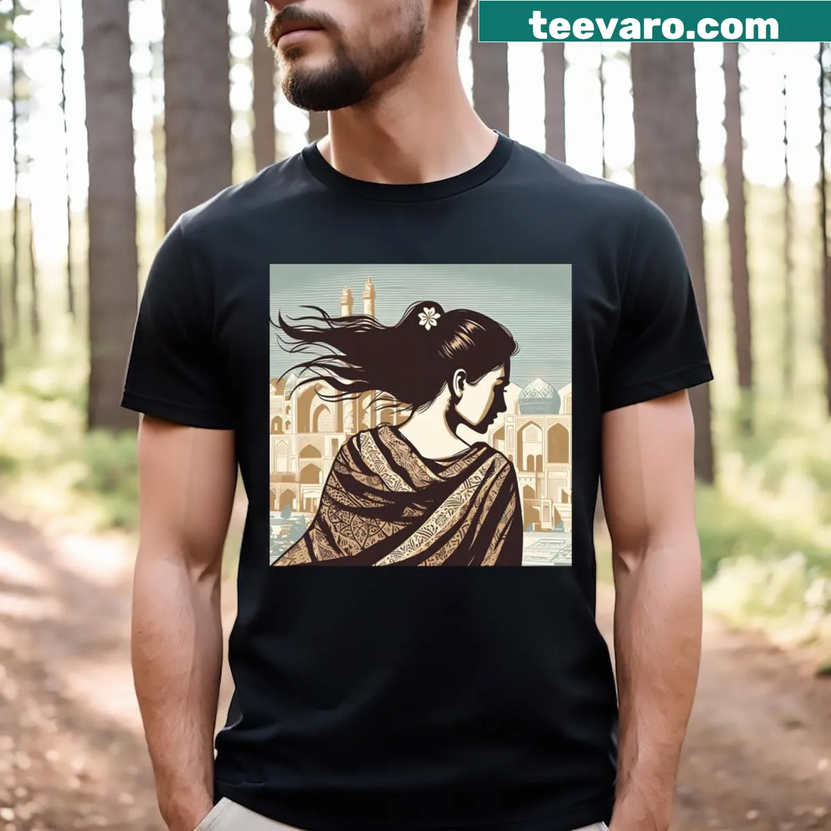 Artistic design of an Iranian woman on a T-shirt celebrating Persian culture — on a men's t-shirt