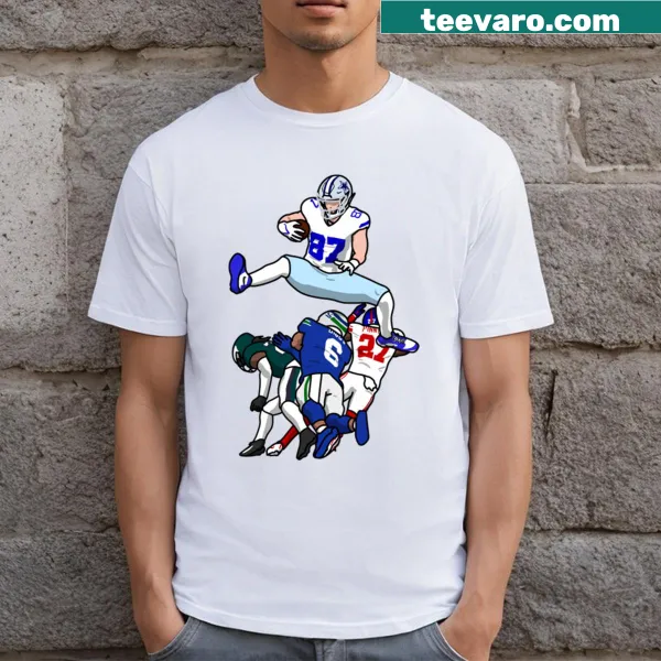 Illustrative T-shirt with Jumping Jake character mid-leap