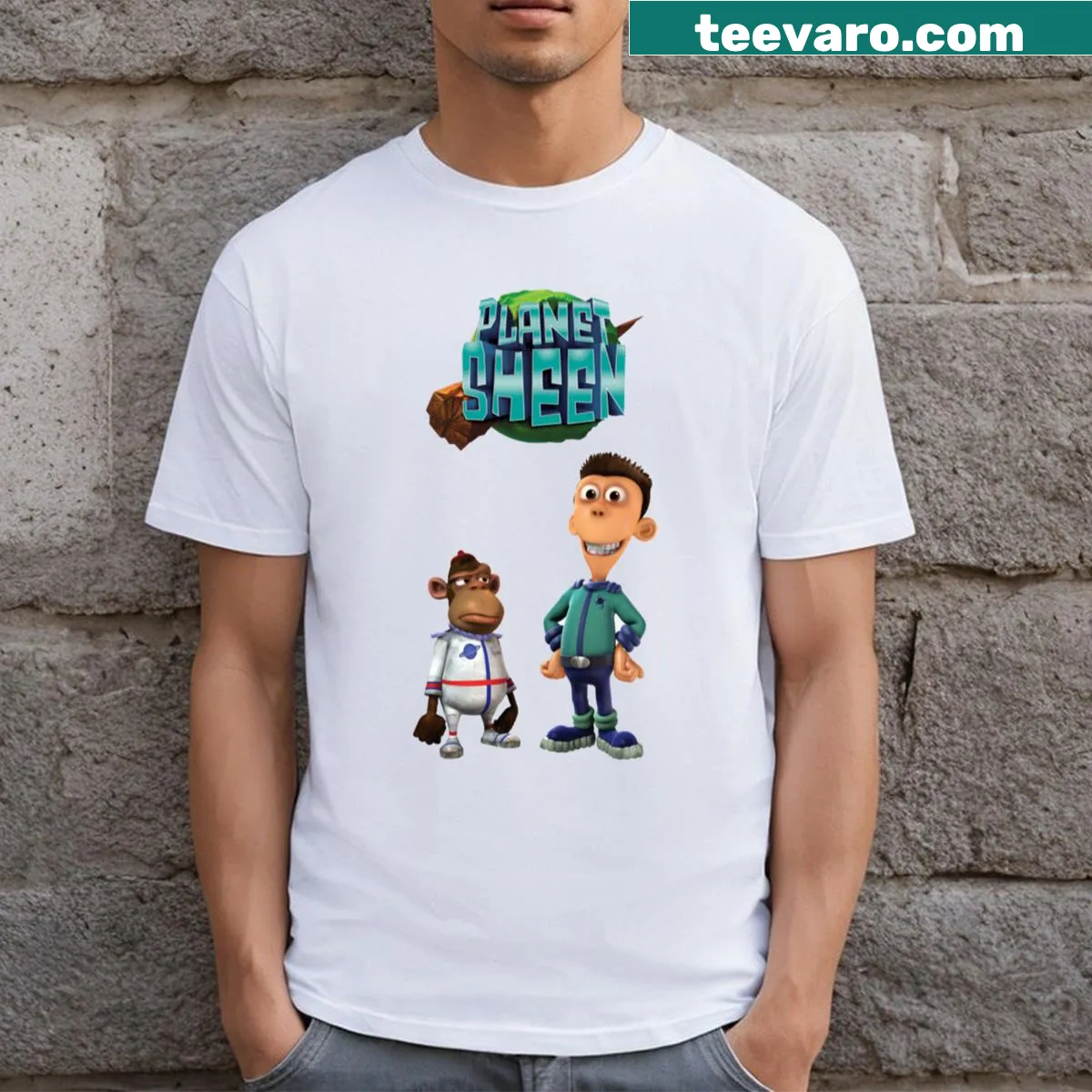 T-shirt featuring characters from the animated series Planet Sheen — on a men's t-shirt