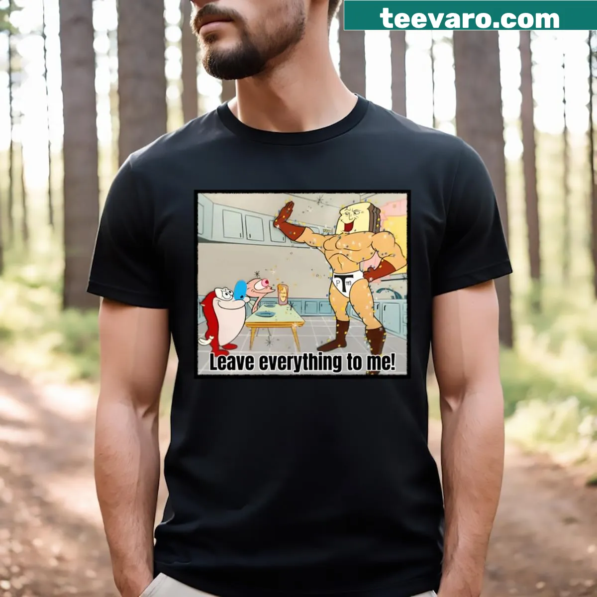 Funny T-shirt featuring an animated Powered Toast character — on a men's t-shirt