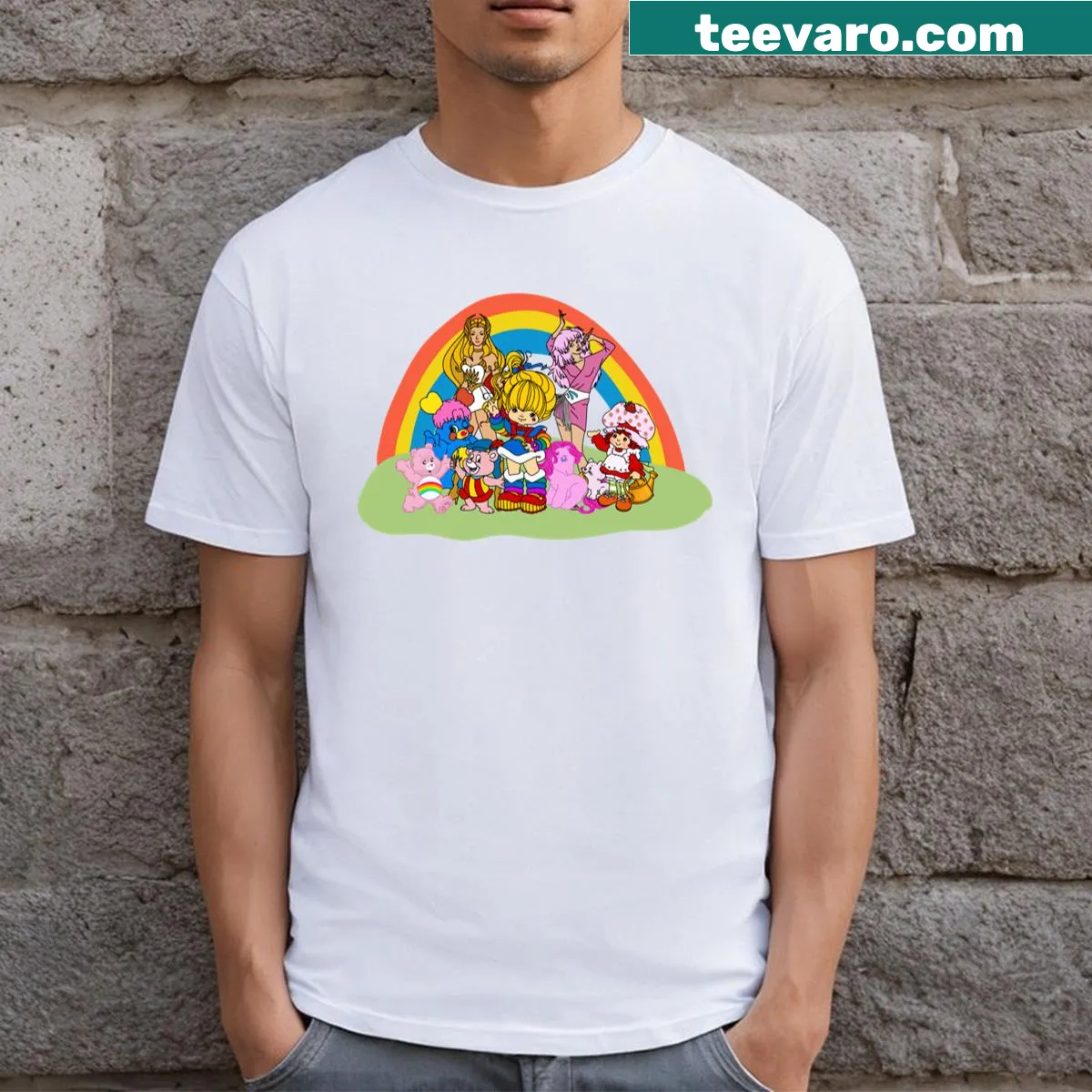 Nostalgic t-shirt featuring classic 80's cartoon designs — on a men's t-shirt