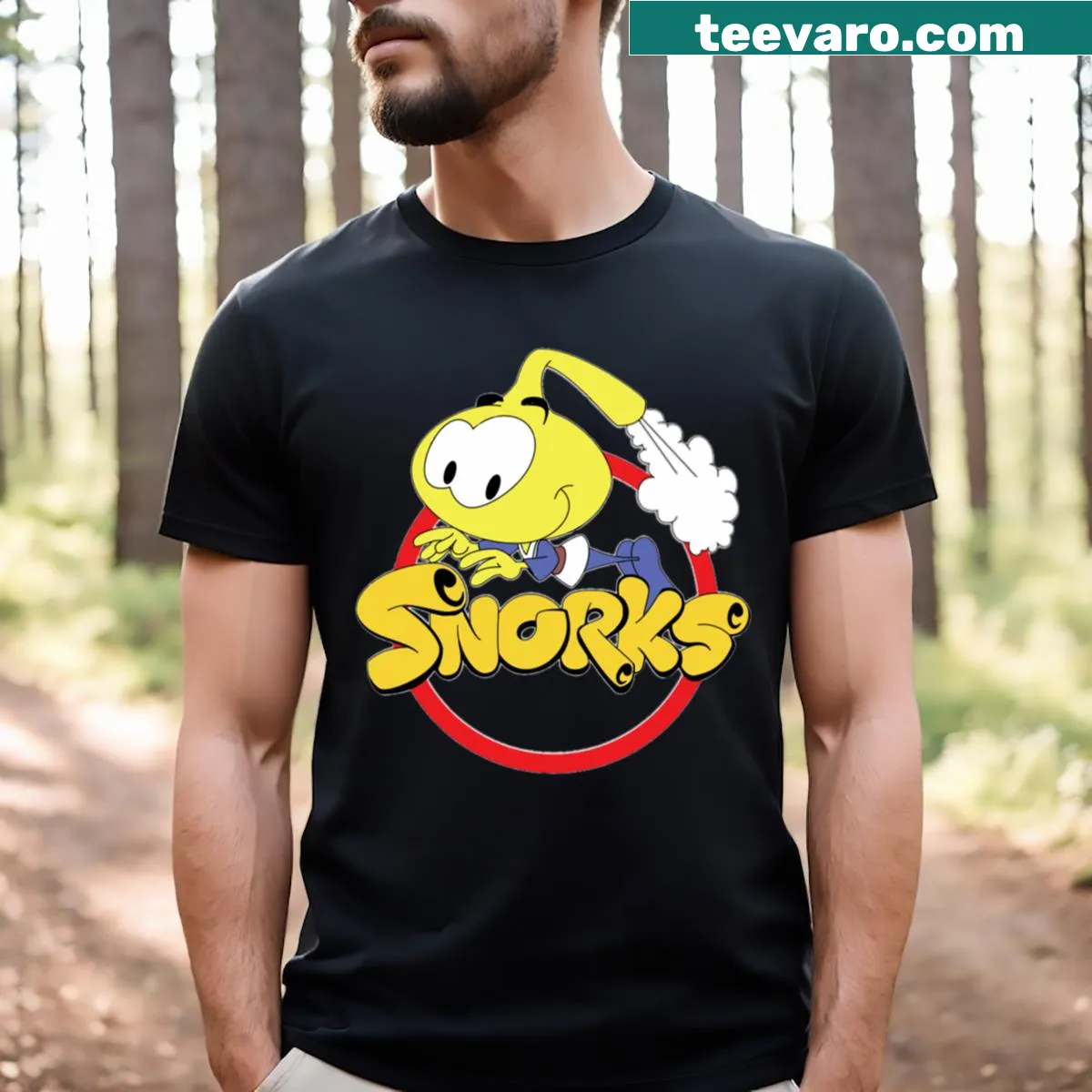 Snorks themed cartoon graphic on a t-shirt. — on a men's t-shirt