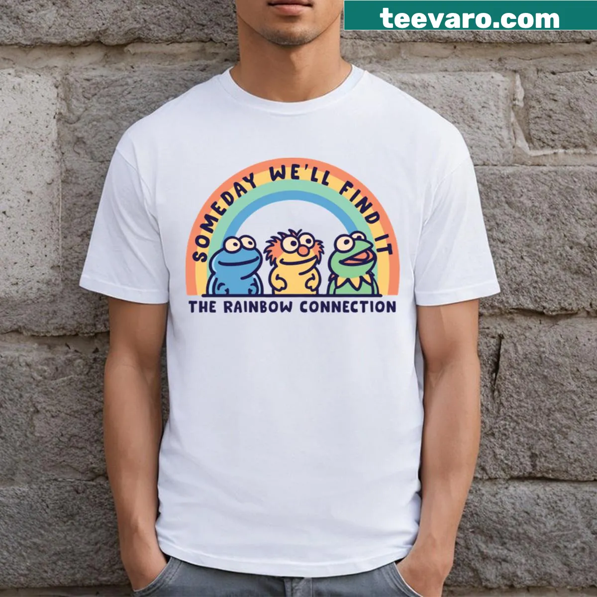 Inspirational t-shirt with the text 'Someday We'll Find It' — on a men's t-shirt