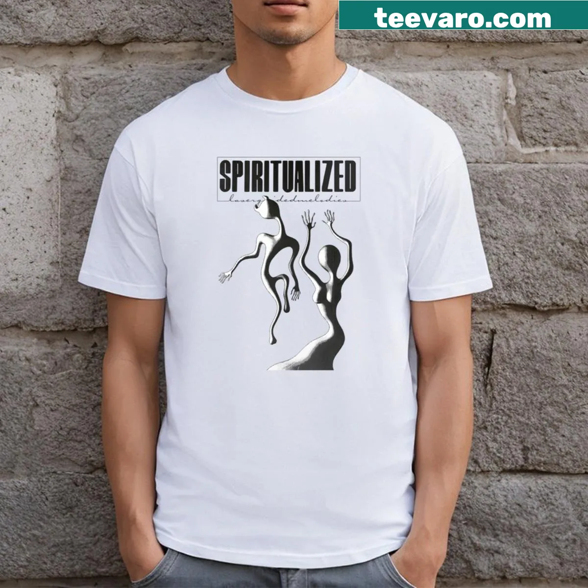 Minimalist t-shirt with simple typography for Spiritualized Lazer Guided Melodies — on a men's t-shirt