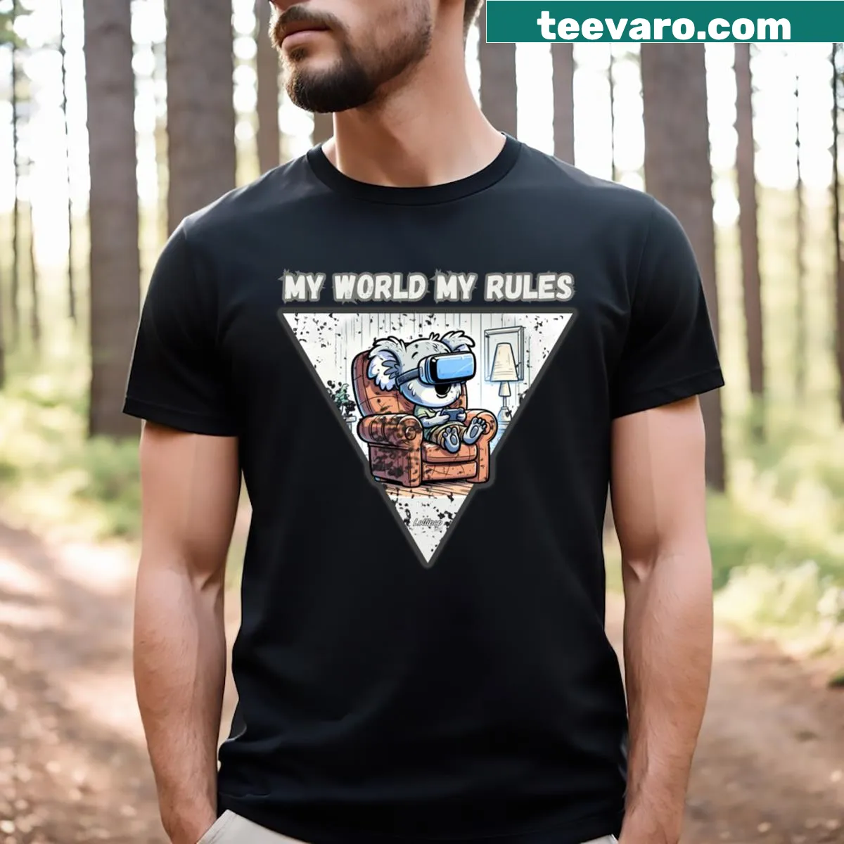 Funny Sweet Animals Koala t-shirt with a playful design. — on a men's t-shirt