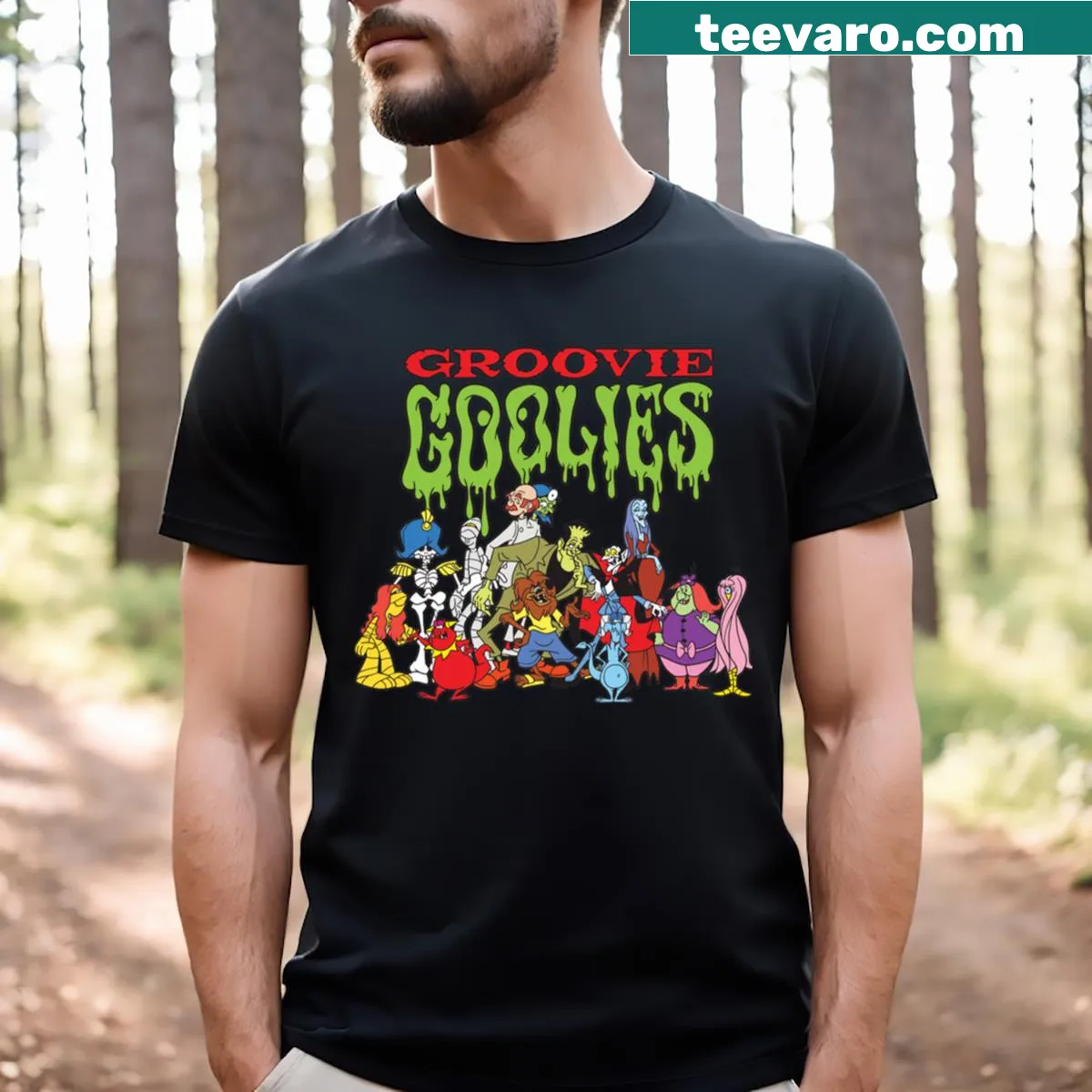 Nostalgic cartoon t-shirt featuring The Groovie Goolies — on a men's t-shirt