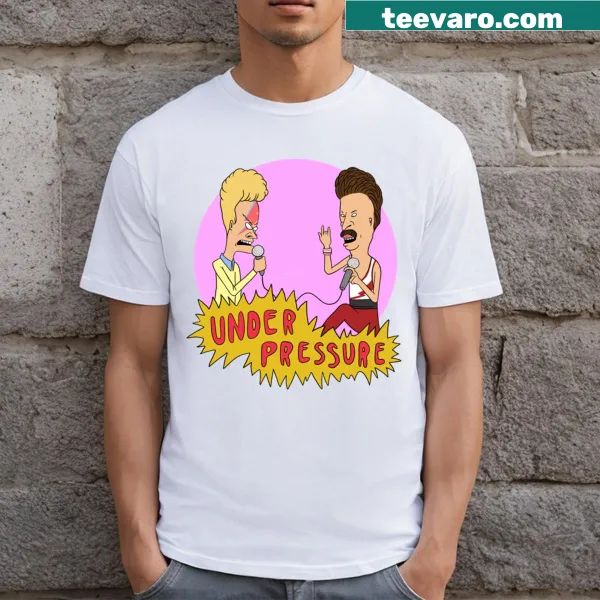 Bold T-shirt with the phrase 'Under Pressure' in striking typography