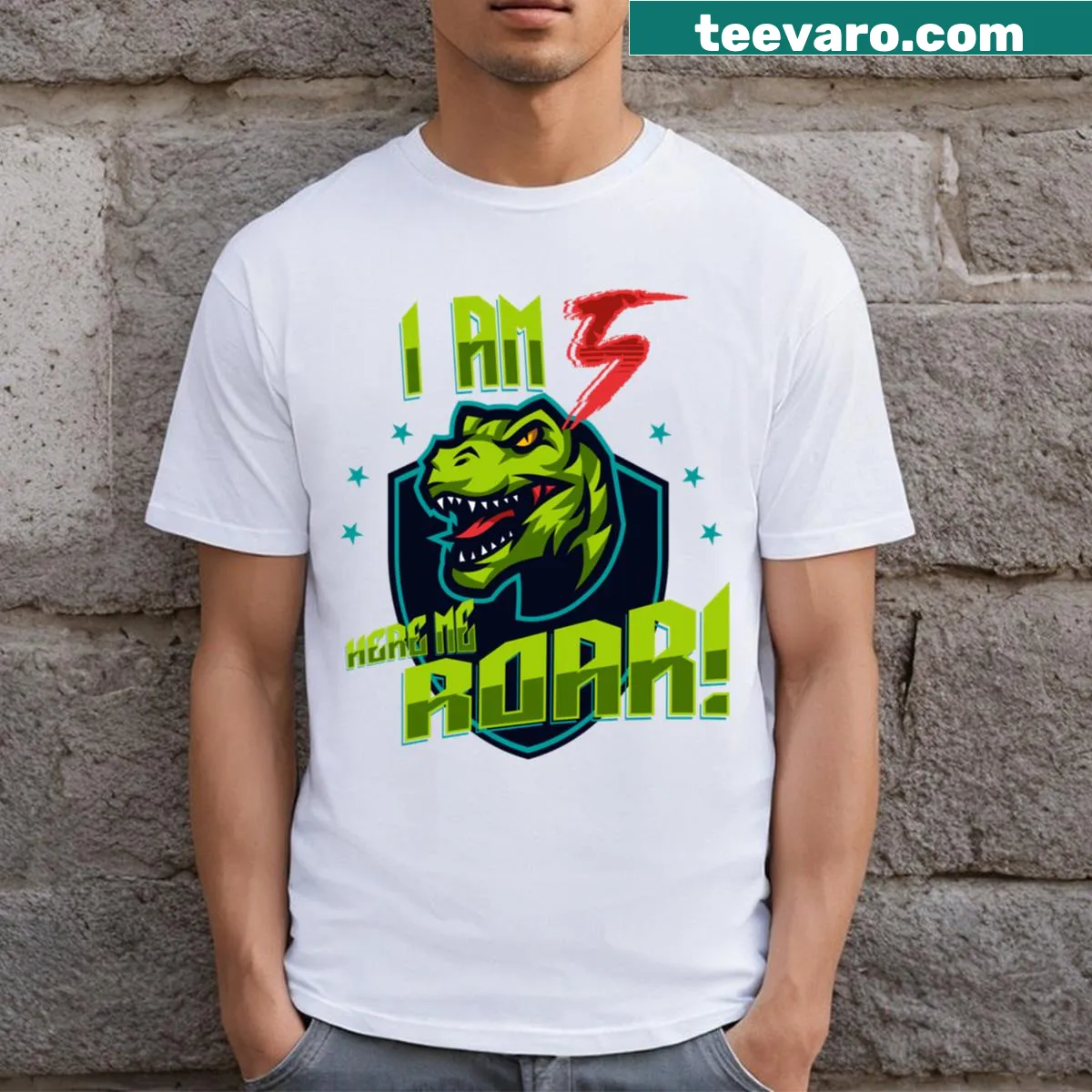 Retro dinosaur design t-shirt for 5-year-old's birthday — on a men's t-shirt