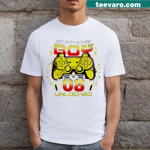 Retro gamer T-shirt for an 8-year-old birthday celebration