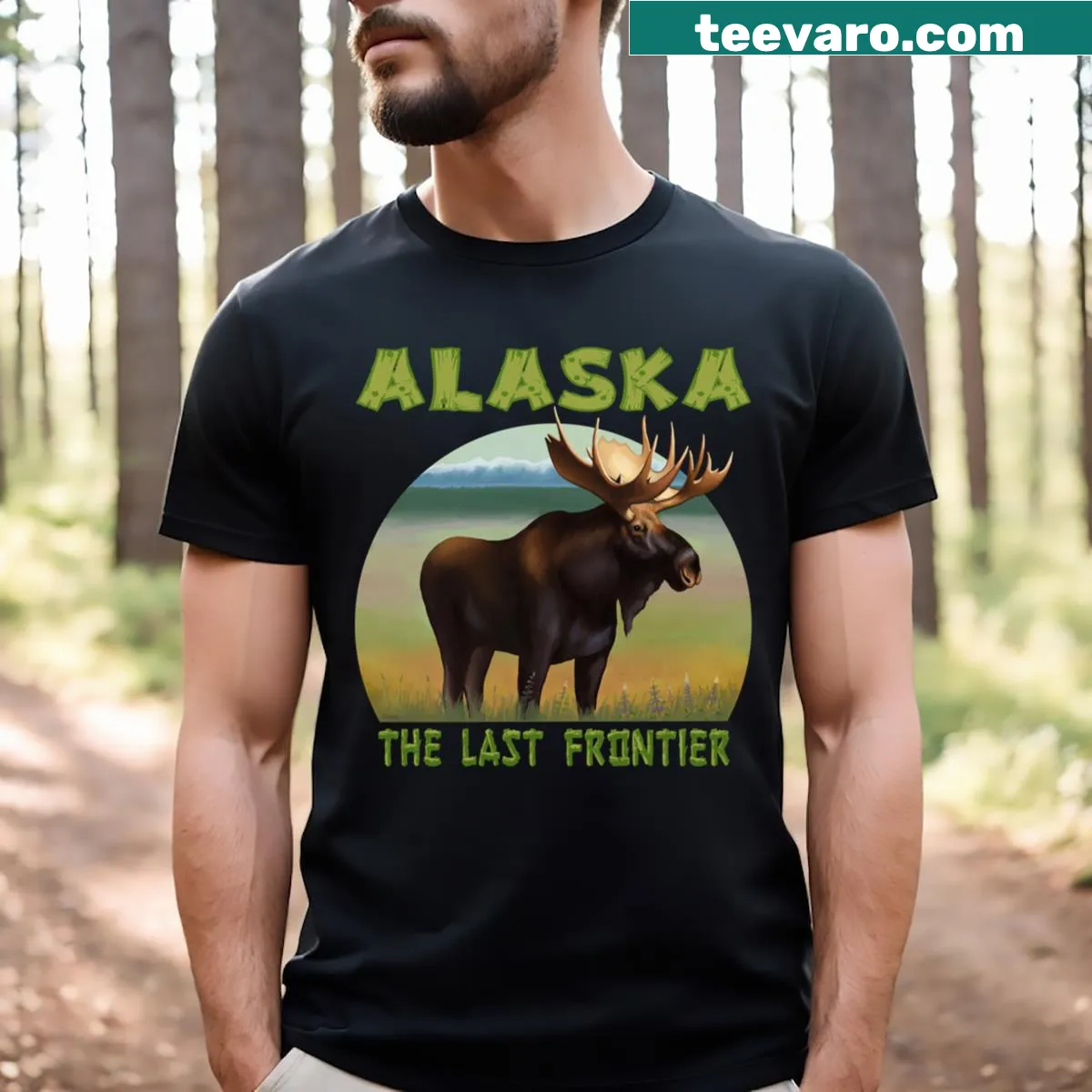 Illustrated Alaska design on The Last Frontier T-shirt — on a men's t-shirt