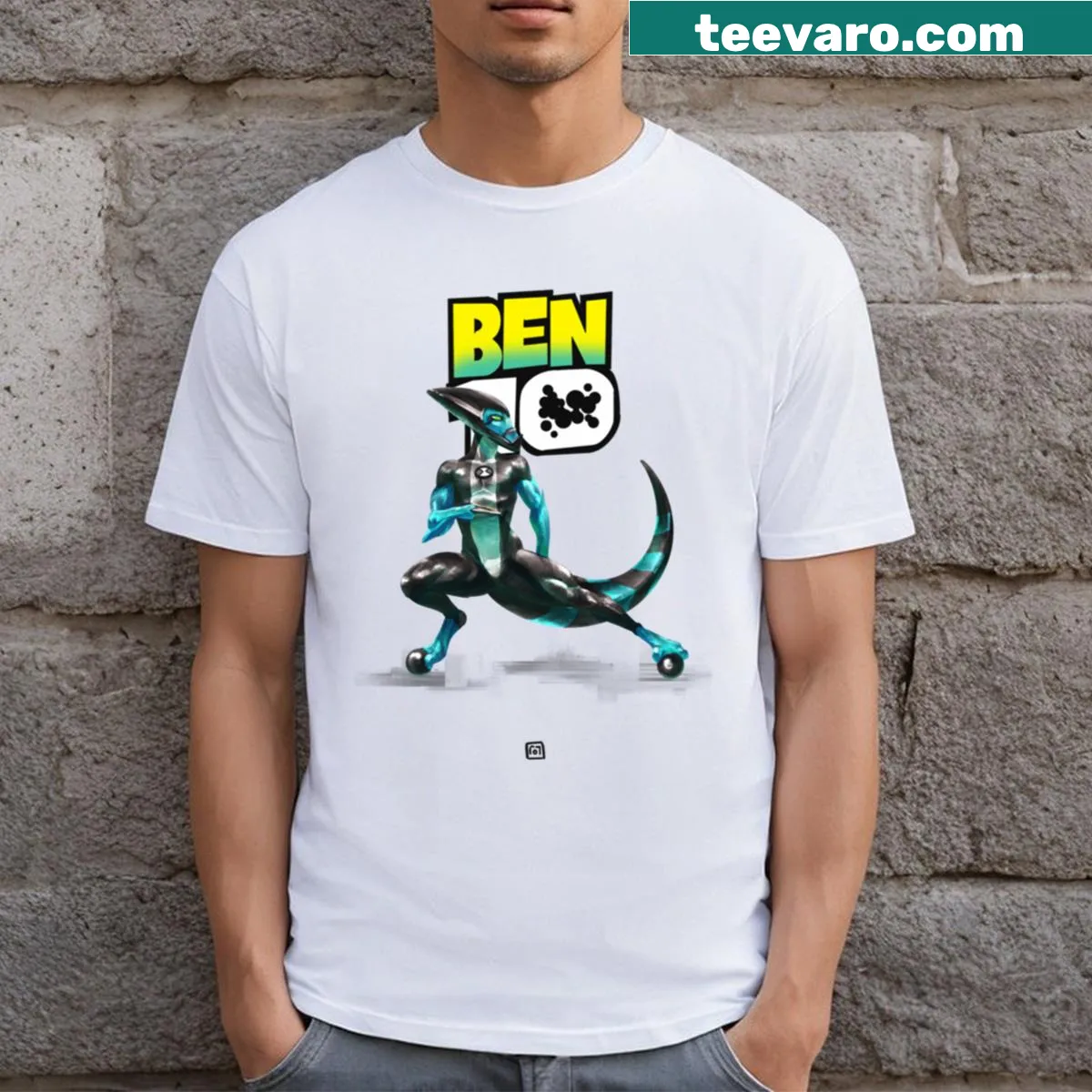 Graphic T-shirt featuring Ben 10 Xlr8 character design — on a men's t-shirt