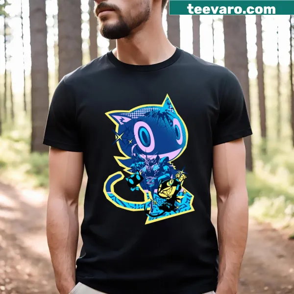 Illustration of a charming black cat named Morgana on a t-shirt