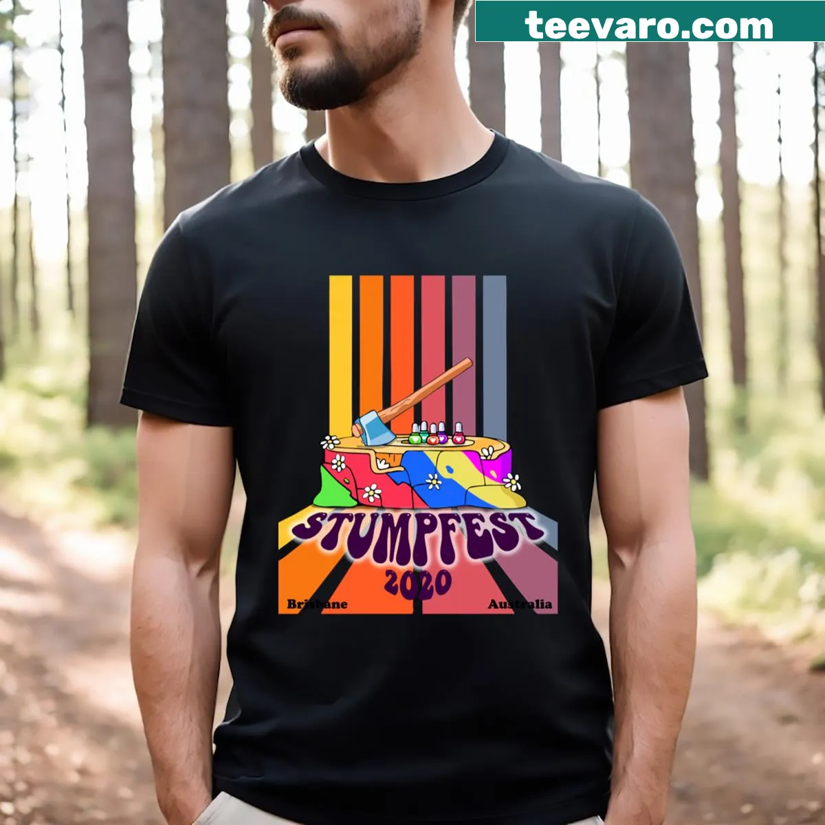 Bluey Stumpfest Festival 2020 graphic t-shirt — on a men's t-shirt