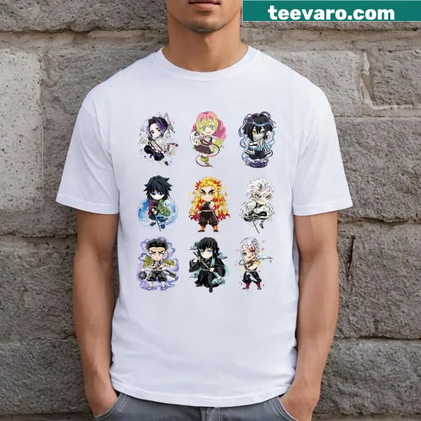 Chibi-style graphic featuring nine cute pillars