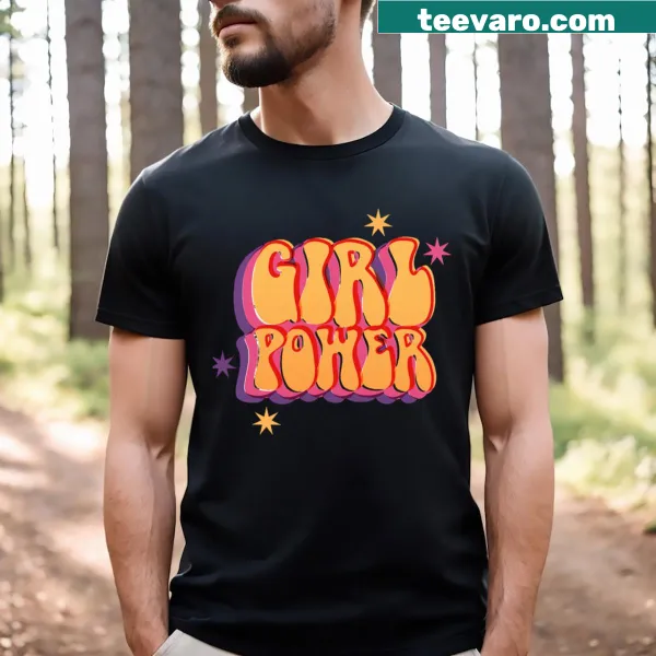 Typographic T-shirt showcasing vintage girl power design in playful style