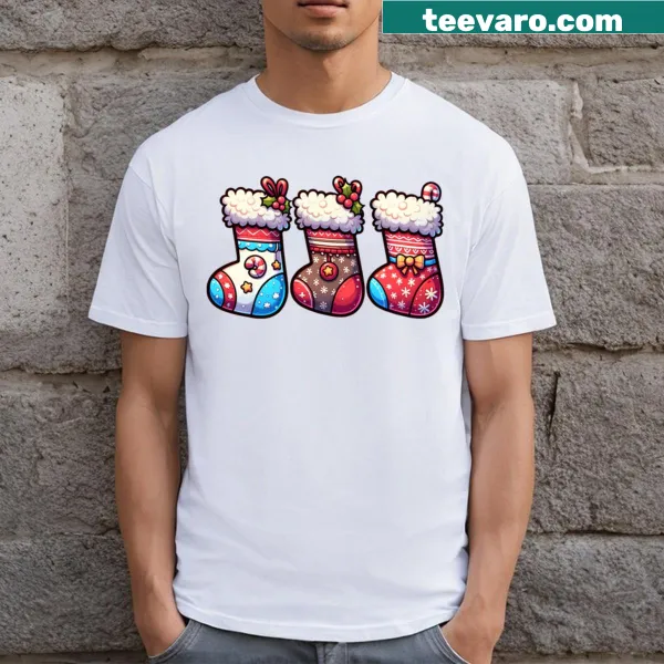 Cute illustration of Christmas socks on T-shirt