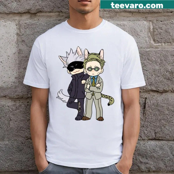 Illustration of Nanami and Gojo on a T-shirt