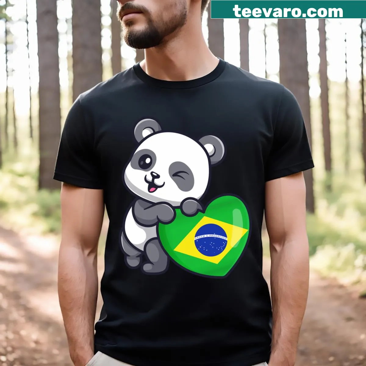 Panda graphic with a Brazil heart on a kids' t-shirt. — on a men's t-shirt