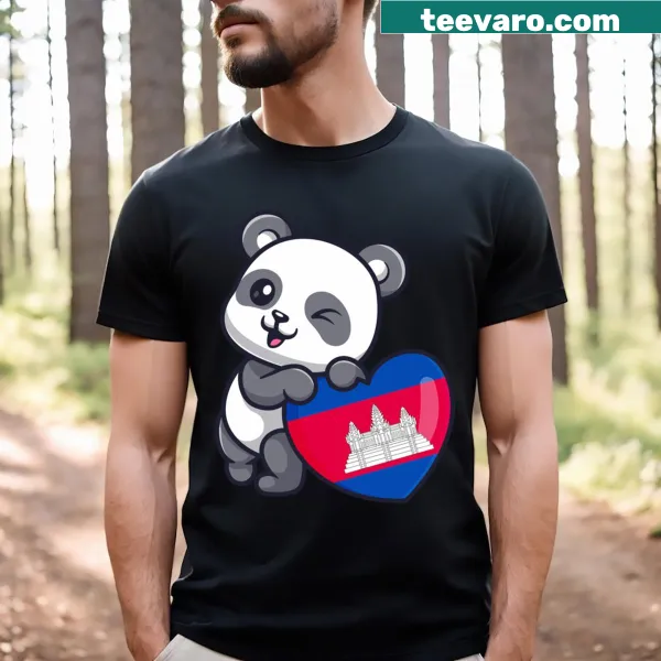 Panda holding a heart with Cambodia text on a T-shirt