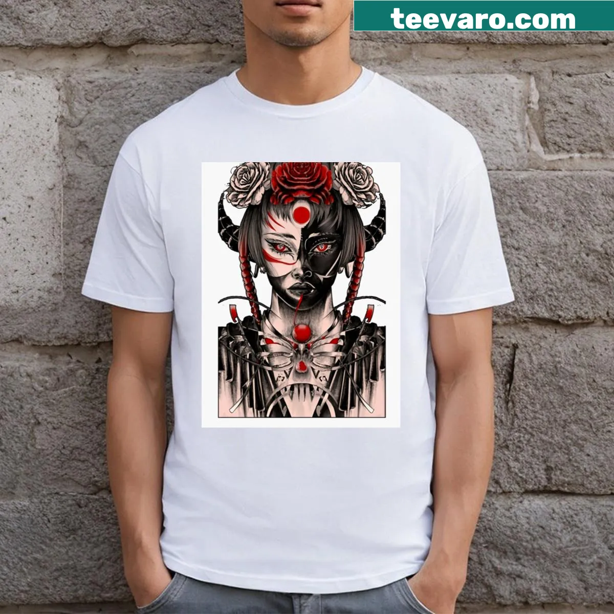 Mythological Oni graphic T-shirt inspired by folklore — on a men's t-shirt