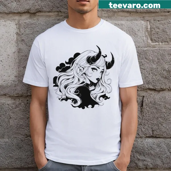 Anime T-shirt featuring a devil girl in goth style