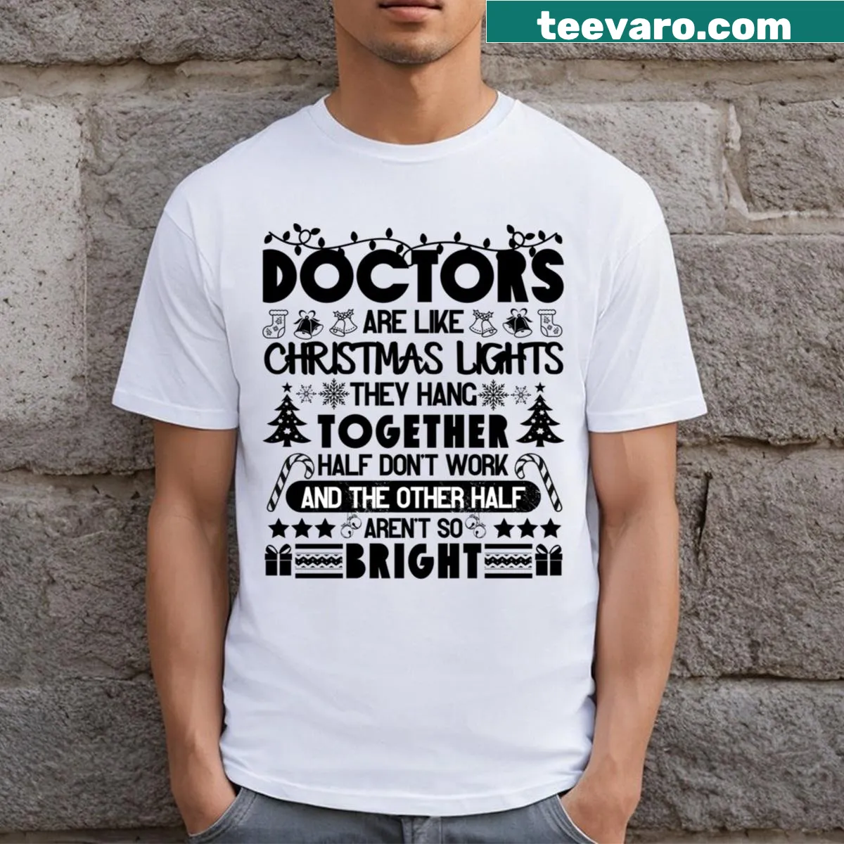 Funny Christmas medical graduate t-shirt with humorous text — on a men's t-shirt