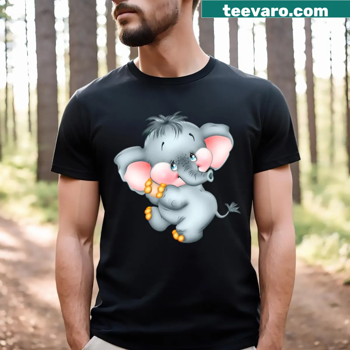 Cartoon elephant t-shirt featuring a playful illustration — on a men's t-shirt
