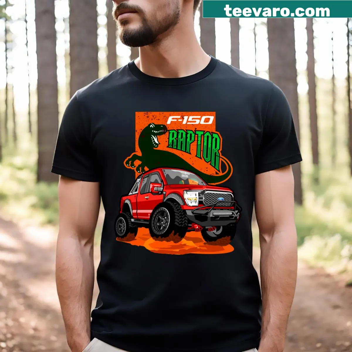 Cartoon t-shirt featuring an illustrated F150 Raptor truck design — on a men's t-shirt