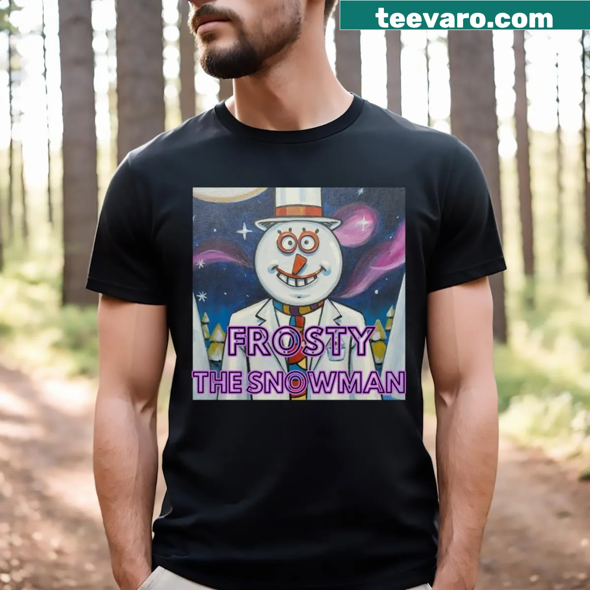 Retro Frosty The Snowman T-shirt from 90s cartoons — on a men's t-shirt