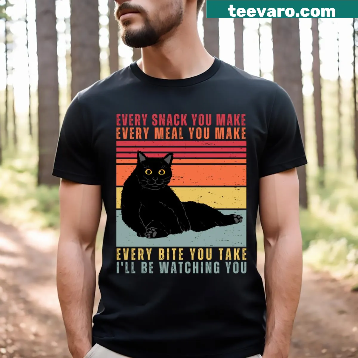 Funny T-shirt with a playful saying about black cats — on a men's t-shirt