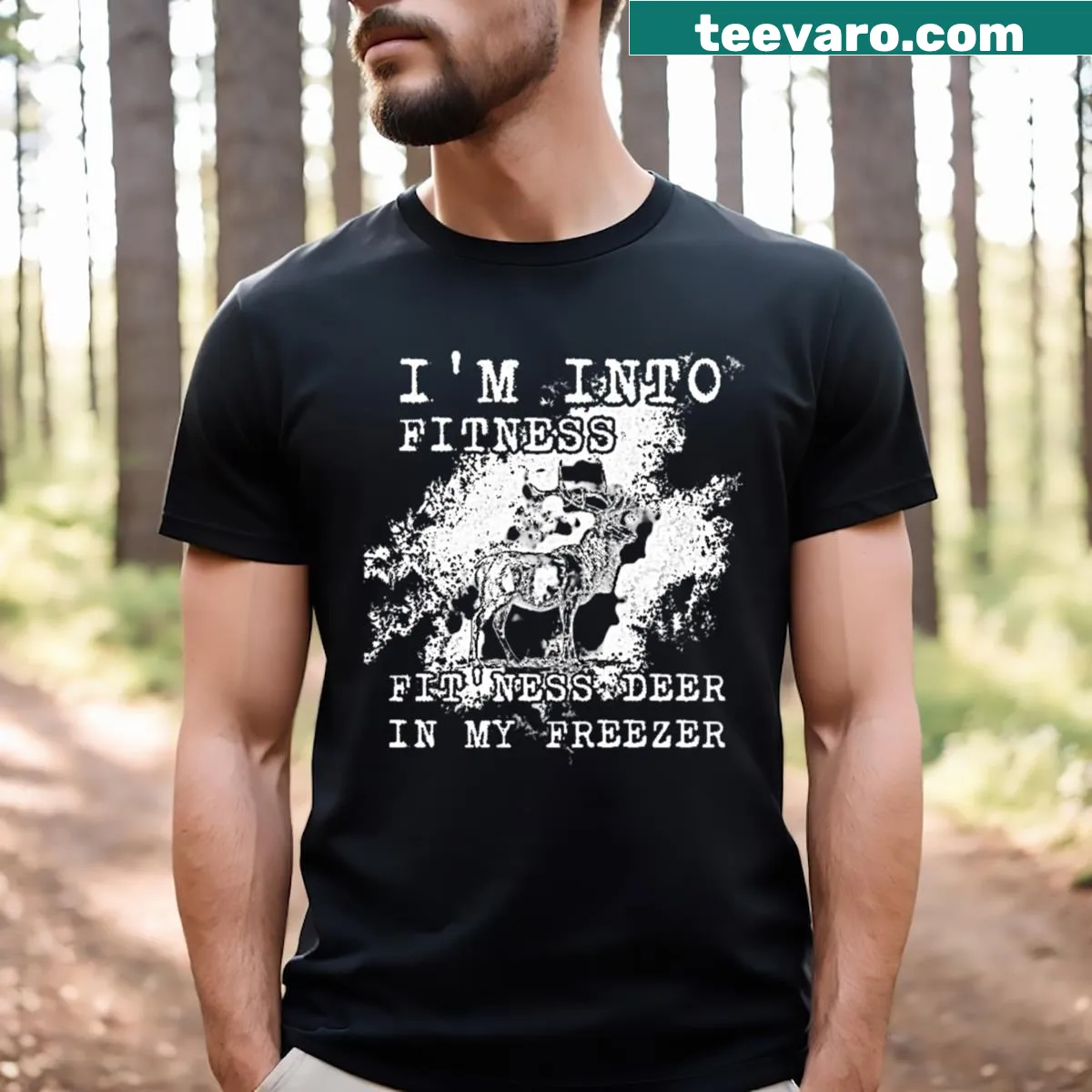 Humorous hunting fitness graphic on a dad's T-shirt — on a men's t-shirt