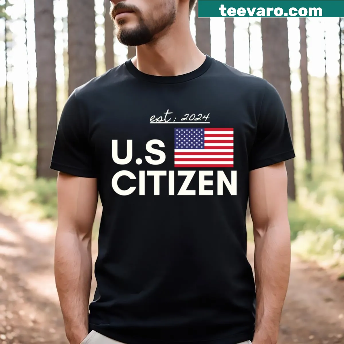 T-shirt featuring the funny quote Us Citizen Est 2024 — on a men's t-shirt