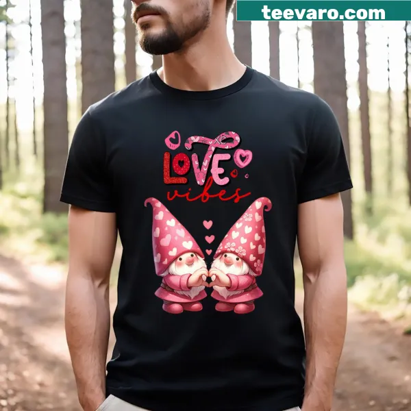 Gnome illustration with hearts and flowers on a T-shirt