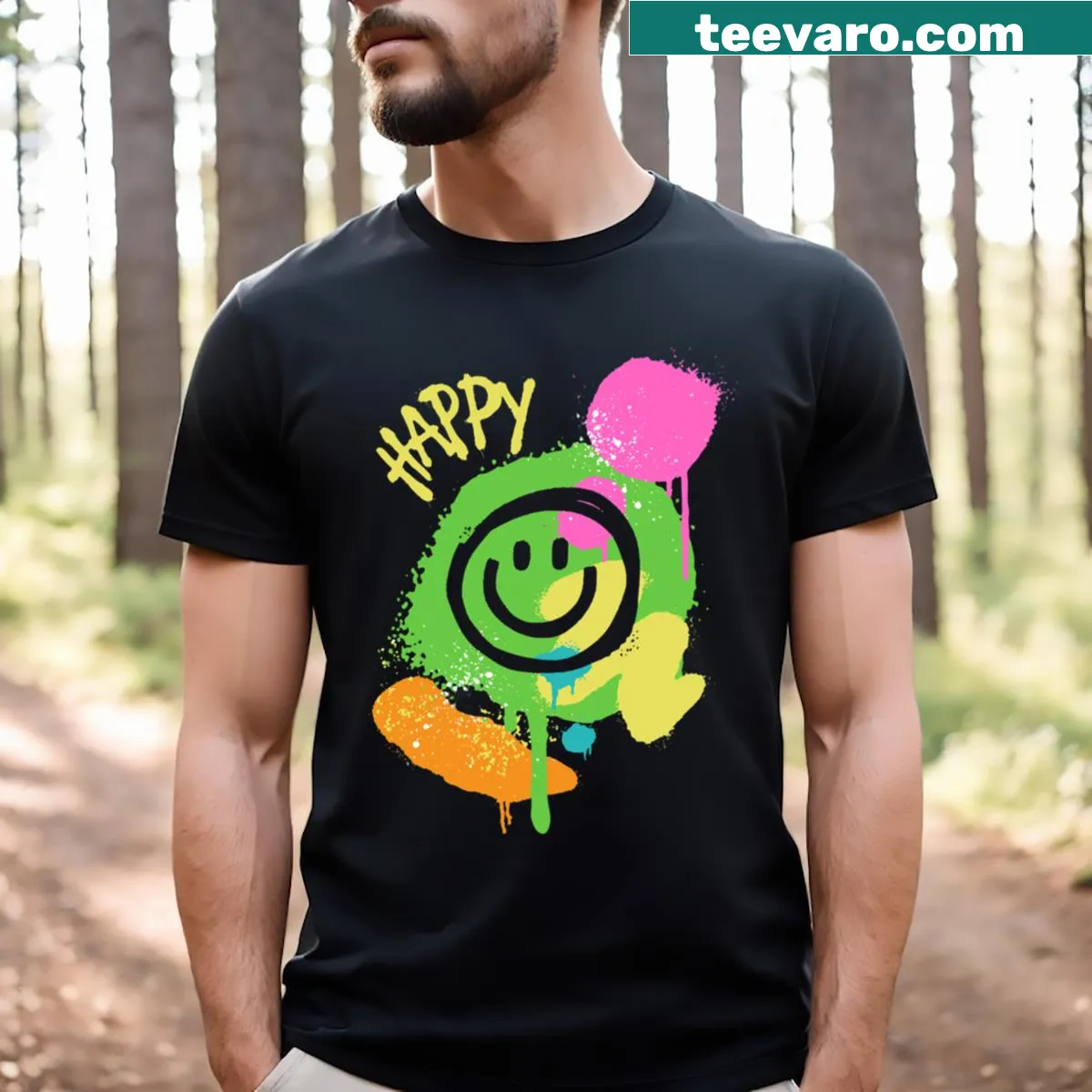Graffiti smiley face design on a t-shirt — on a men's t-shirt