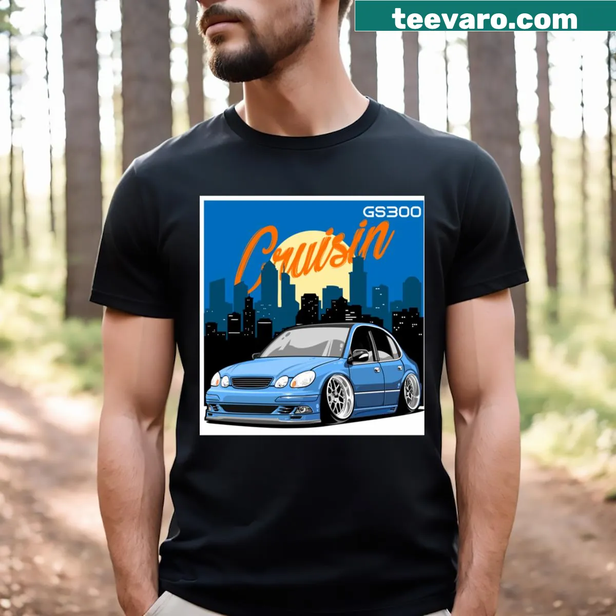 Cartoon-style car design illustrating a caricatured vehicle — on a men's t-shirt