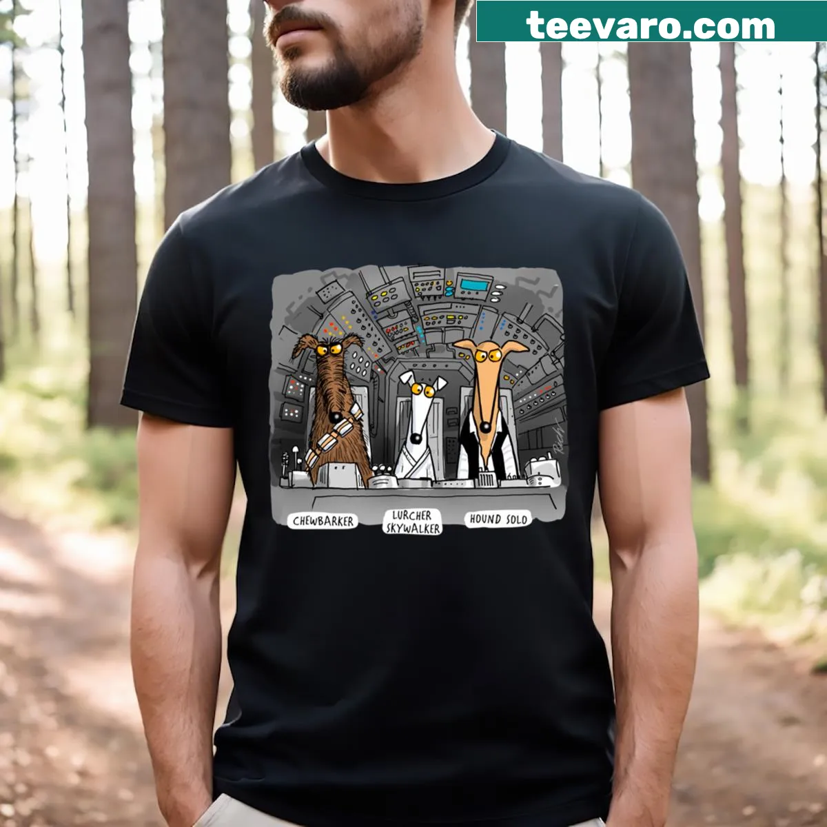 Cute hound illustration T-shirt for dog lovers — on a men's t-shirt